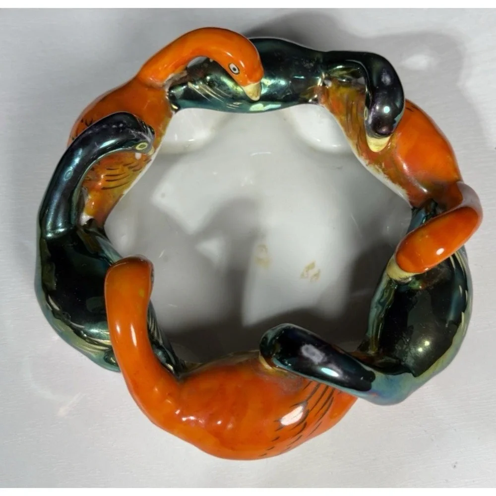 Vintage SEIEI And Co. Lusterware Figural Goose Bowl Japan 9 Inches 1930's Swans